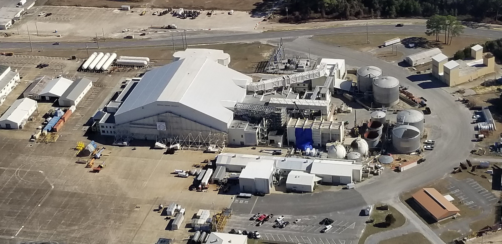 An aerial view of the McKinley Climatic Laboratory at Eglin Air Force Base, Florida. The first tests at the MCL occurred in May 1947. The MCL is operated by the 717th Test Squadron, 804th Test Group, Arnold Engineering Development Complex. (U.S. Air Force photo by Richard Thomas/Matthew Posey)