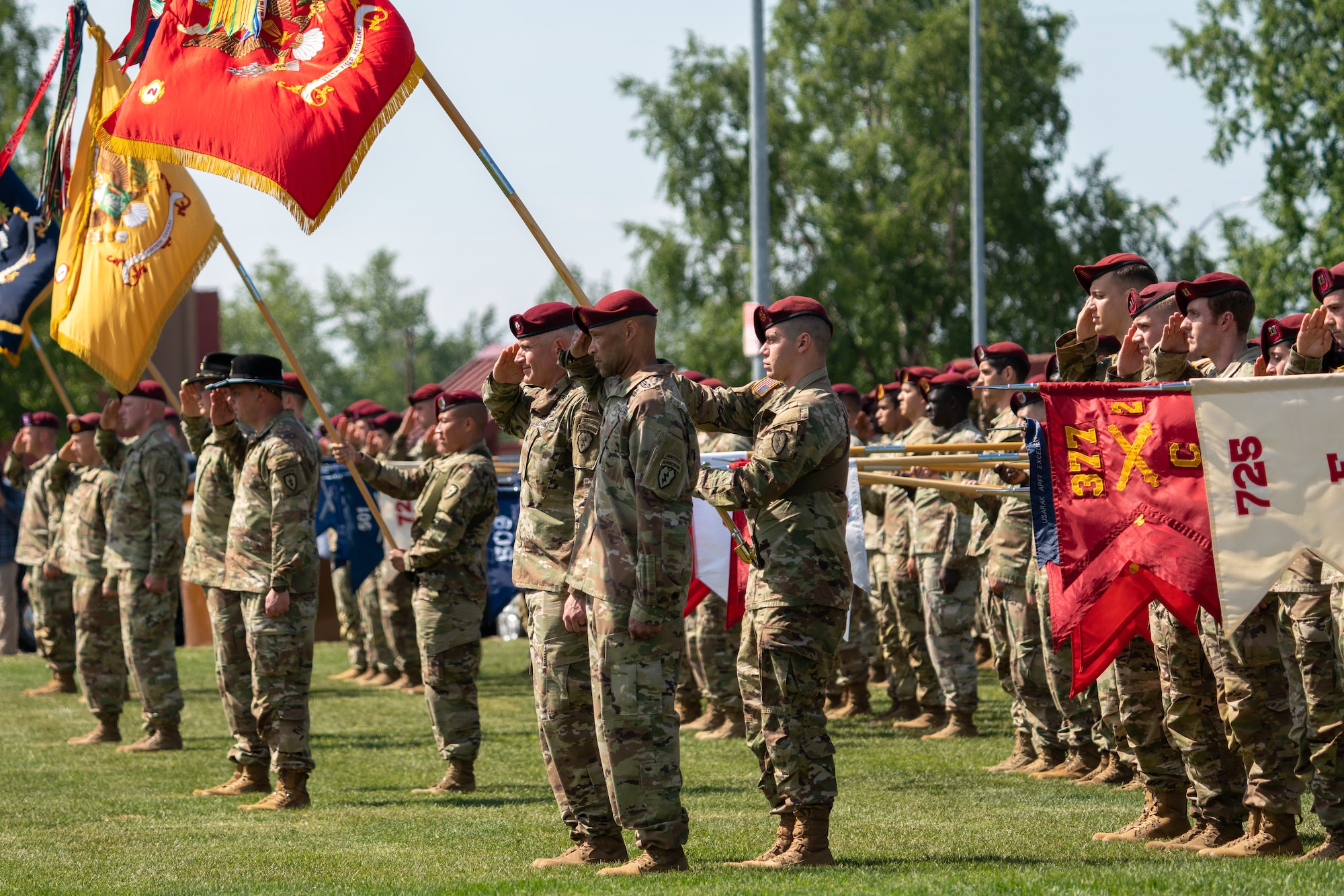 Photo of soldiers participating in a reflagging ceremony