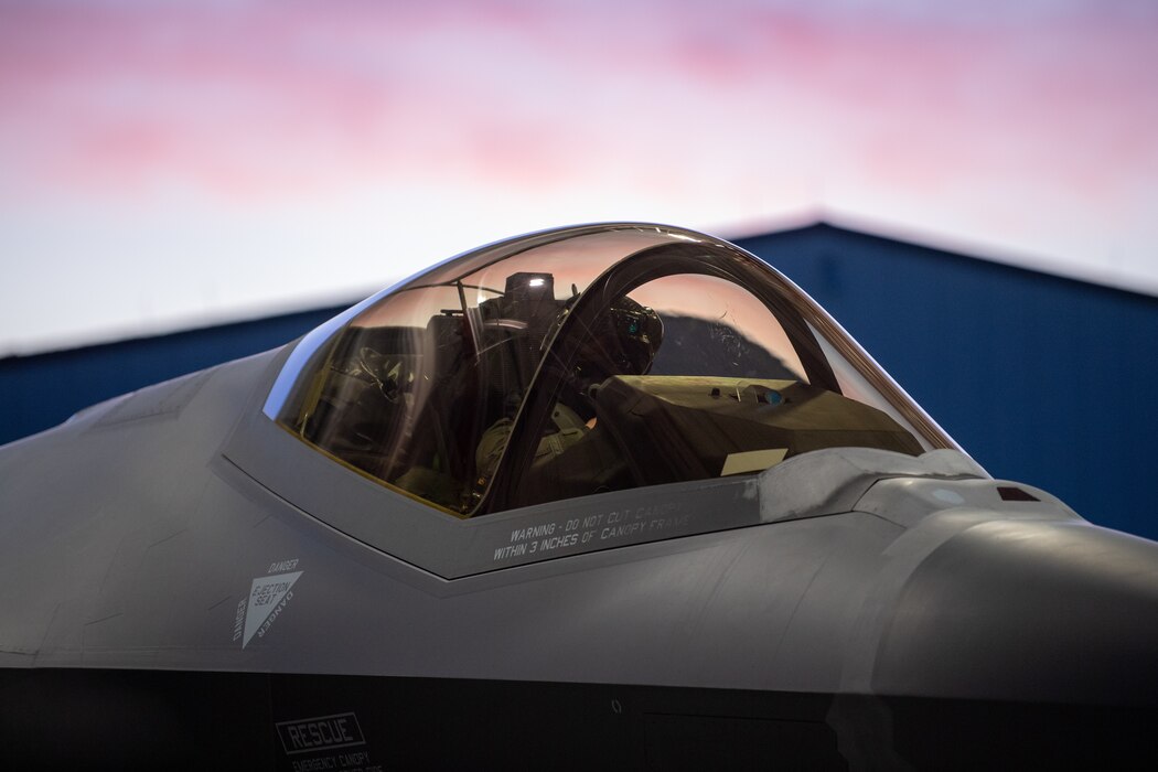 A photo of a pilot assigned to the 134th Fighter Squadron, 158th Fighter Wing, prepares to take off in an F-35A Lightning II fifth generation aircraft from the Vermont Air National Guard Base, South Burlington, Vermont, May 2, 2022. The aircraft departed to Spangdahlem Air Base, Germany, to continue NATO’s Enhanced Air Policing mission along the Eastern Flank. (U.S. Air Force photo by Tech. Sgt. Richard Mekkri)