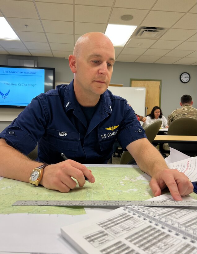 Students taking the Basic Inland Search and Rescue course developed and taught by members of the Air Force Rescue Coordination Center (AFRCC), First Air Force, Air Forces Northern located at Tyndall Air Force Base, Fla., gathered at the Gulf Coast State College (CGSC), Bay County Emergency Management Center (BCEMC), Southport, Fla., to learn new skills May 26-27.