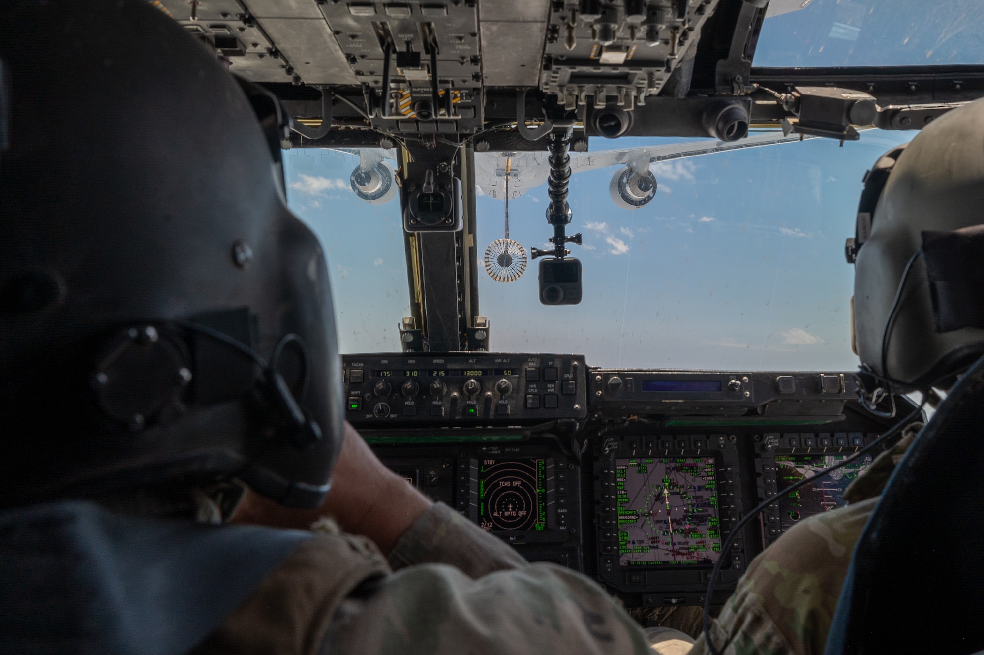 A photo from the cockpit of a CV-22.