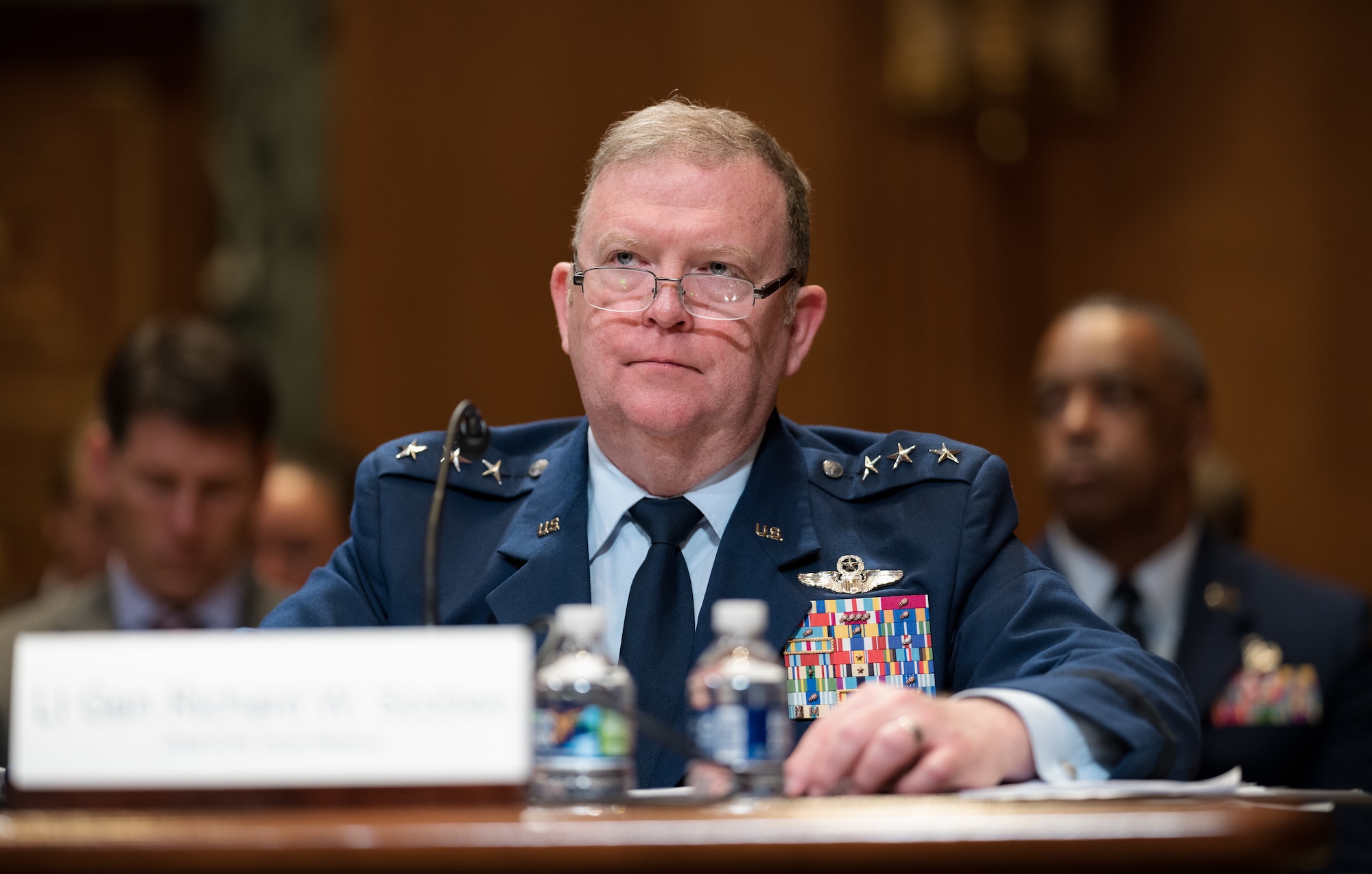 Lt. Gen. Richard W. Scobee, Chief of the Air Force Reserve and commander of the Air Force Reserve Command listens to a question