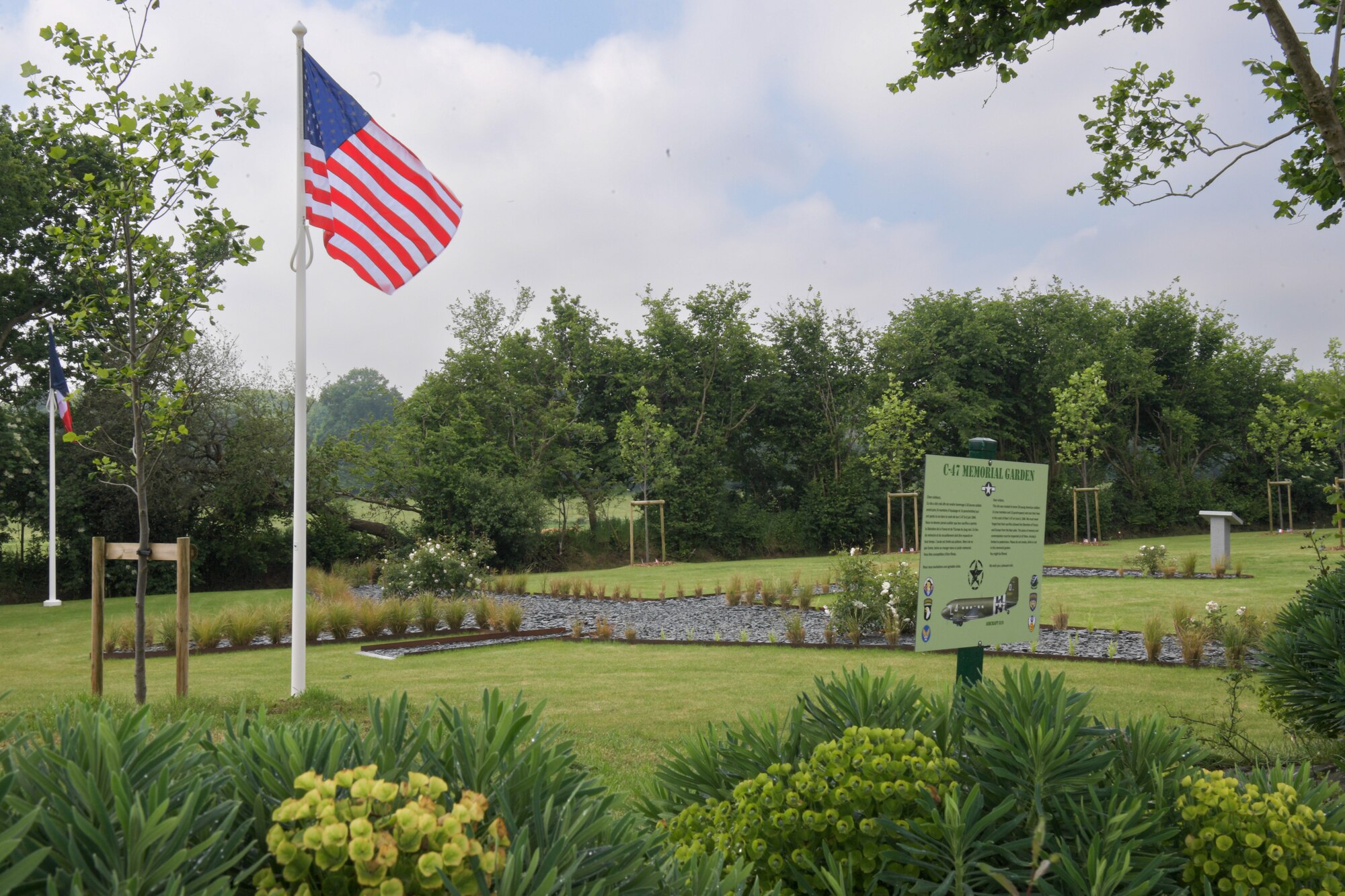 A ceremony was held at the C-47 Memorial Garden in Picauville, France, June 4, 2022. The 439th Troop Carrier Group C-47 transport aircraft crashed in the early hours of June 6, 1944 after being hit by German anti-aircraft fire. (U.S. Air Force photo by Airman 1st Class Lauren Jacoby)