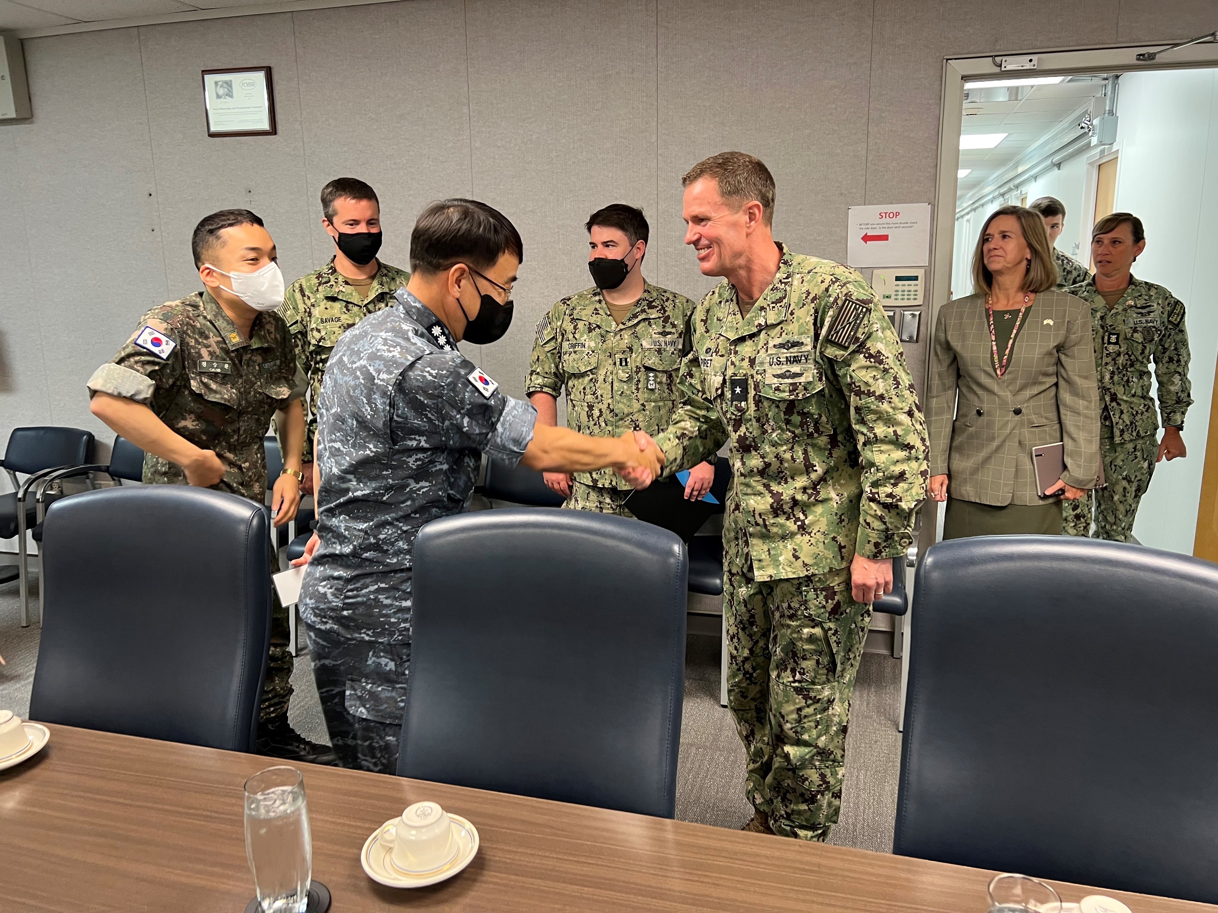Naval Oceanography hosted representatives from the Republic of Korean Navy (ROKN) for a two-day tour of U.S. Navy (USN) commands at NASA Stennis Space Center, MS and signing of a Memorandum of Understanding (MOU) between the two navies, June 7-8, 2022. 

This MOU, a regularly-signed joint agreement, reaffirms commitment to enhance the ROKN-USN partnership by sharing information on oceanography, hydrography, and meteorology best-practices.

Foundationally, the MOU aligns with the 2022 National Defense Strategy (NDS) priorities: (1) defending the homeland, paced to the growing multi-domain threat; (2) deterring strategic attacks against the U.S., Allies and partners; (3) deterring aggression, while being prepared to prevail in conflict when necessary; and (4) building a resilient Joint Force and defense ecosystem.

“The signing of this agreement is historic and demonstrates our navies’ commitment to continued growth in our oceanographic alliance,” said RDML Ron J. Piret, Commander, Naval Meteorology and Oceanography Command (CNMOC).