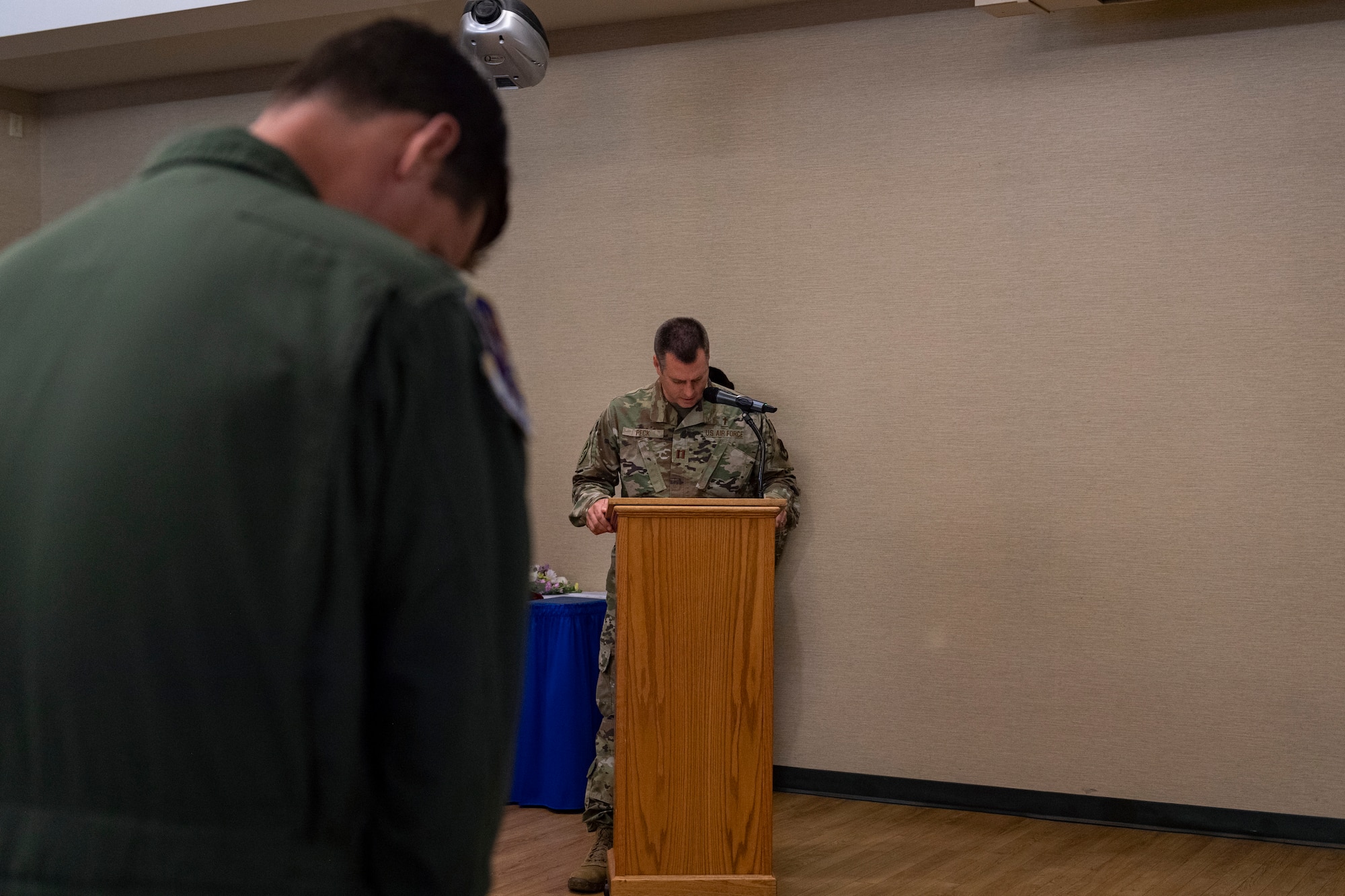 Photo of an Airman delivering an invocation