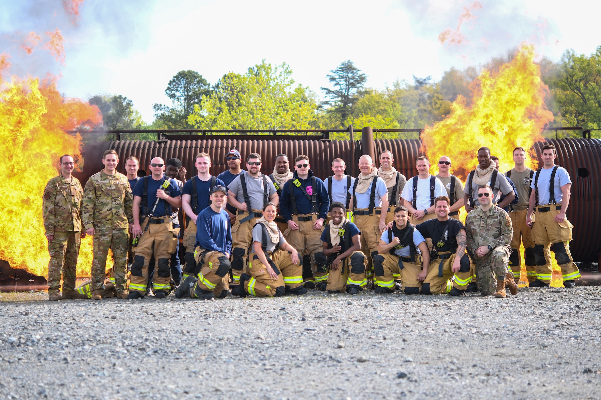 Members from the 316th Civil Engineer Squadron and 193rd Special Operations Wing pose for a group photo at Joint Base Andrews, Md., May 2, 2022.