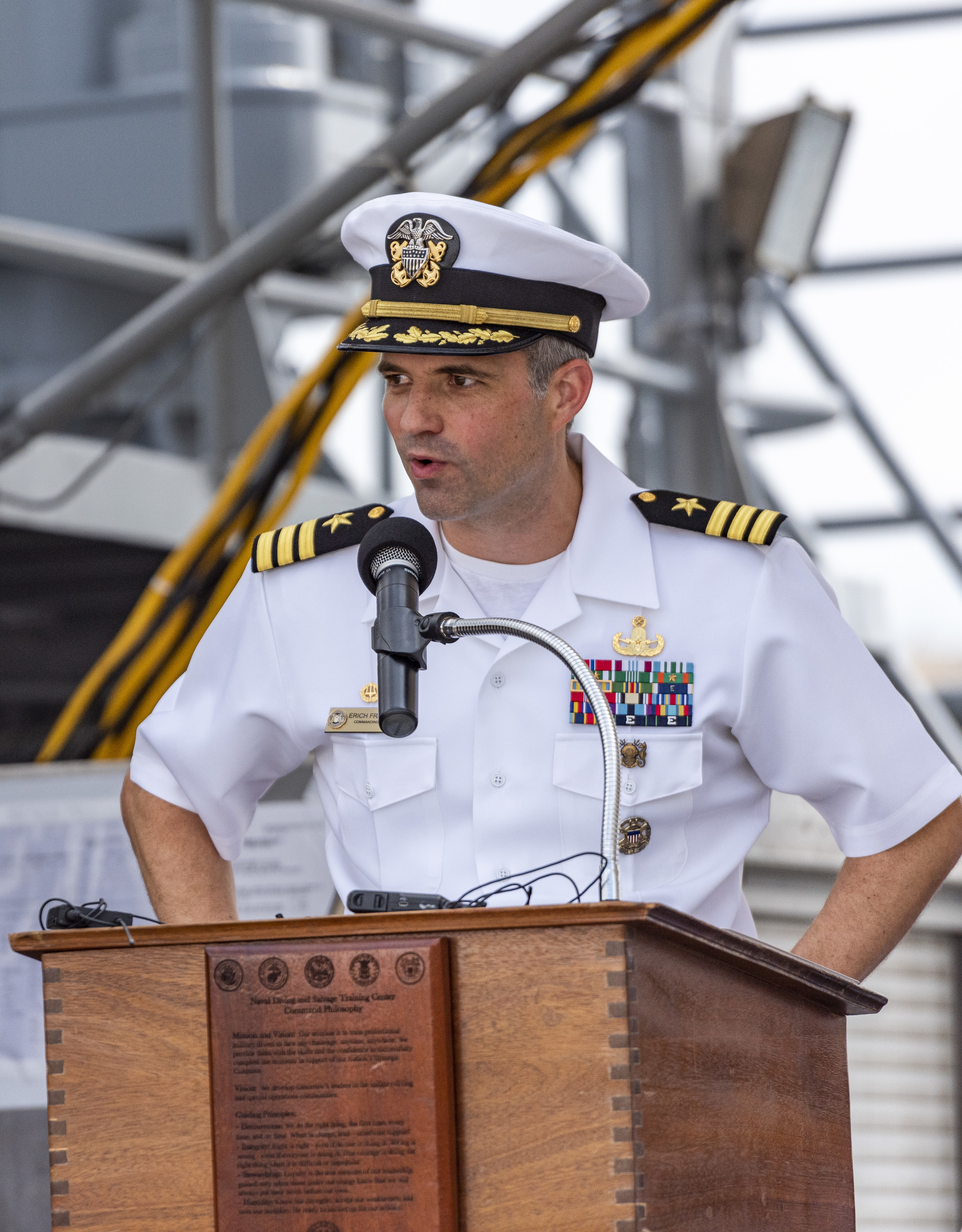 Naval Diving and Salvage Training Center Change of Command ceremony. Commander Erich Frandrup was relieved by Commander Troy Lawson during a change of command ceremony.