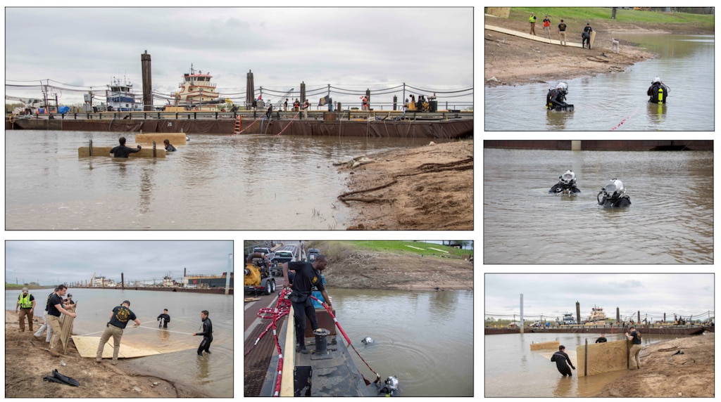 Photos of Operation Mississippi Freedom, which consisted of a 28-day joint operation to repair the Ensley Engineer Yard’s partially sunken 161ft by 30ft bridge. The bridge is a vital piece of the Memphis District infrastructure. It is one of only two access points to the fleet of dredges and material barges that transport over 175 million tons of cargo along the Mississippi River. The Memphis District is directly responsible for servicing 355 miles of the Mississippi River watershed, and failure to maintain these operations could cost the nation over a billion dollars in fuel and shipping costs.