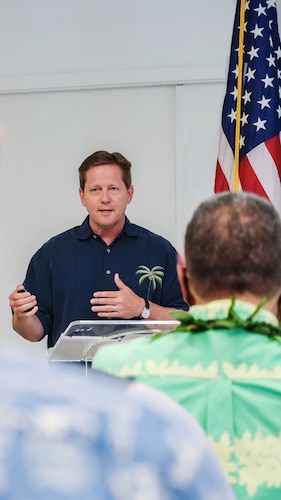 Dr. Kelly Hammett, former director of the Air Force Research Laboratory Directed Energy Directorate, speaks at the activation ceremony of the 15th Space Surveillance Squadron May 26, 2022, in Kihei, Maui, Hawaii. The 15th SSS, formerly named AFRL Detachment 15, is now recognized officially as a research and development function under AFRL and an operations unit under the U.S. Space Force. Hammett became the director of the Space Rapid Capabilities Office at Kirtland Air Force Base, New Mexico, June 6. (Courtesy photo)