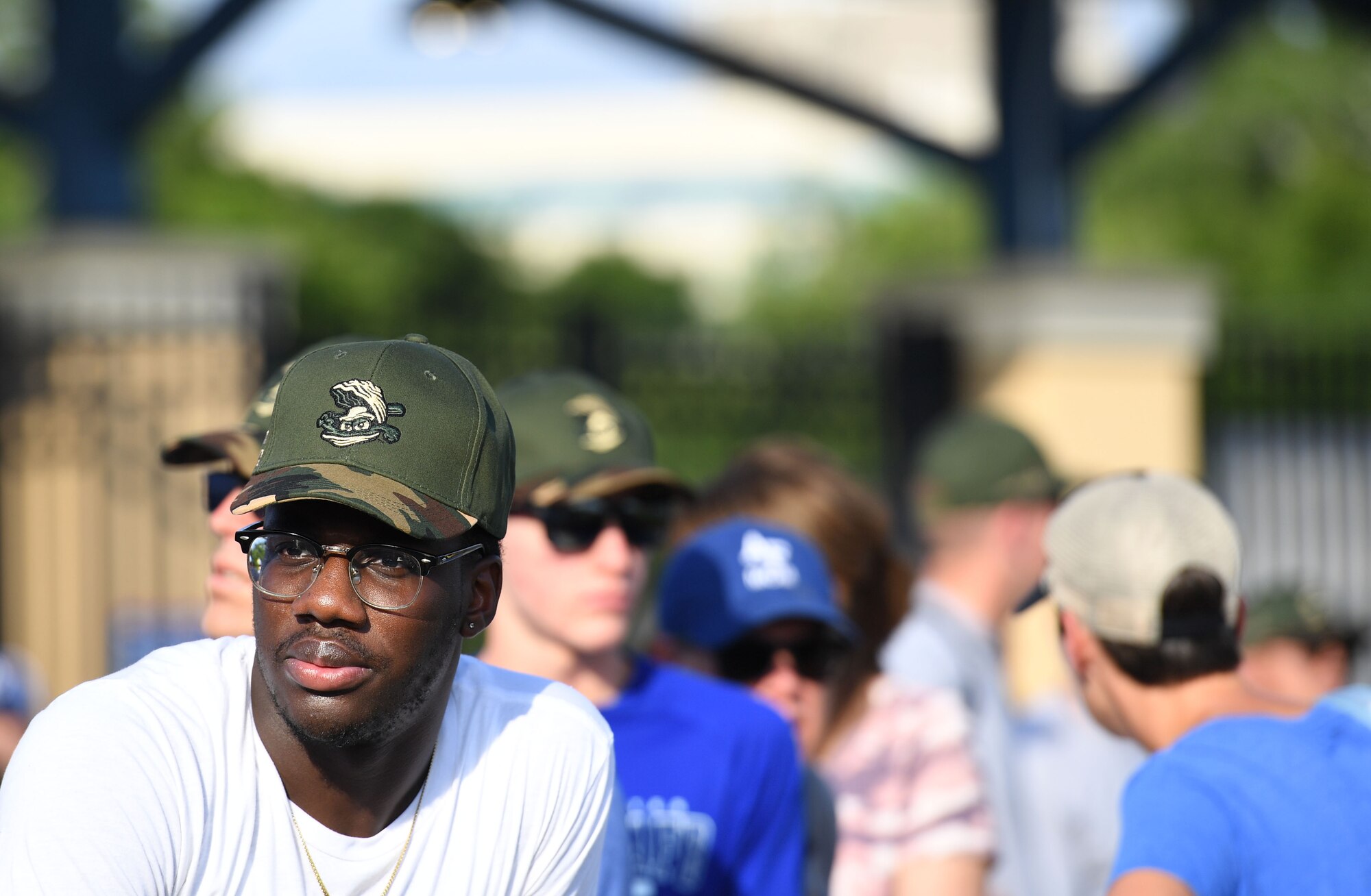 U.S. Air Force Airman Moshe Mitchell, 338th Training Squadron student, attends the Biloxi Shuckers Minor League Baseball game in Biloxi, Mississippi, June 11, 2022. Members from Keesler Air Force Base participated in the pre-game festivities as the Shuckers hosted a military appreciation night where service members also received free tickets. (U.S. Air Force photo by Kemberly Groue)