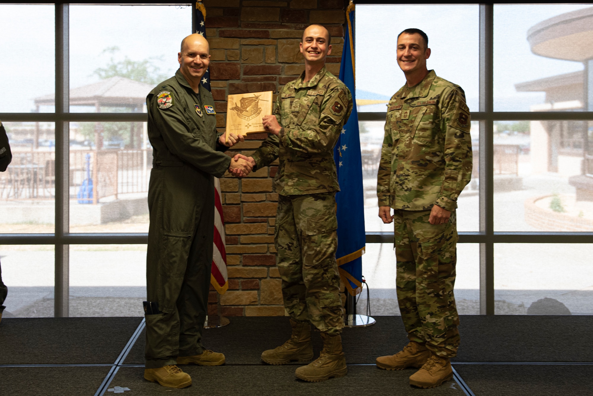 Airman 1st Class Noah Albright, from the 49th Component Maintenance Squadron, accepts the Volunteer of the Quarter Award during the 49th Wing’s 1st quarter awards ceremony, June 10, 2022, on Holloman Air Force Base, New Mexico.