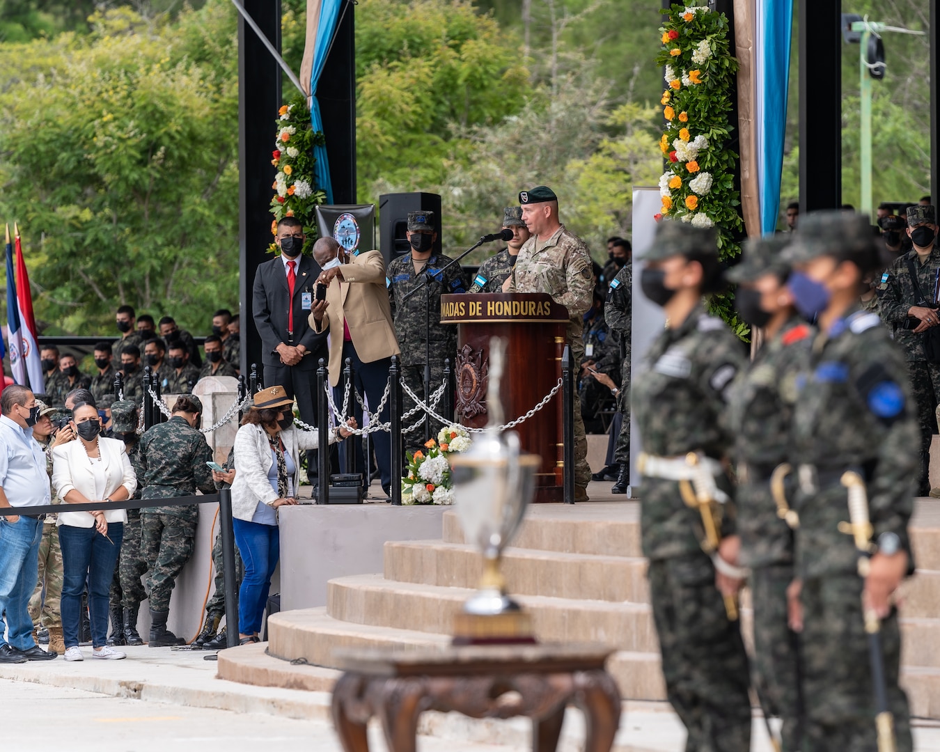 Col. Jay Brooke, Special Operations Command South Deputy commander, speaks during the opening ceremony of Fuerzas Comando 2022 on June 13, 2022, in Tegucigalpa, Honduras.