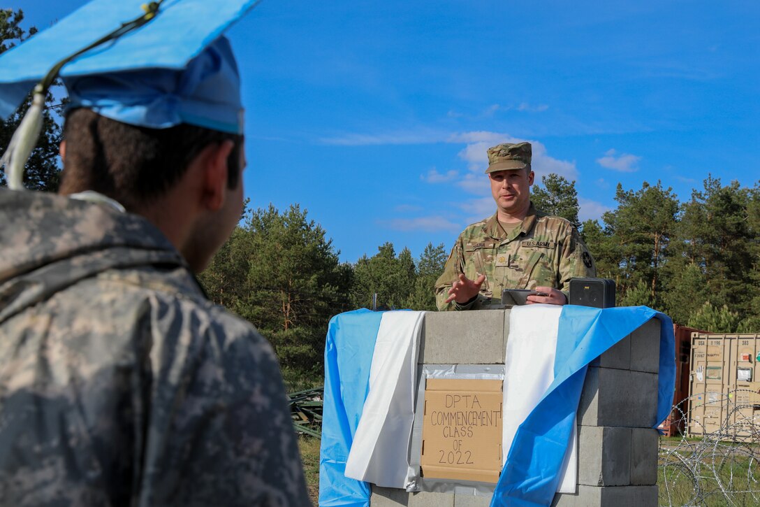 456th Medical Company Area Support honors Soldier with impromptu commencement ceremony during Defender 22