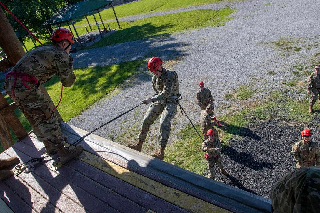 Confidence/obstacle course and rappel tower at Fort Knox