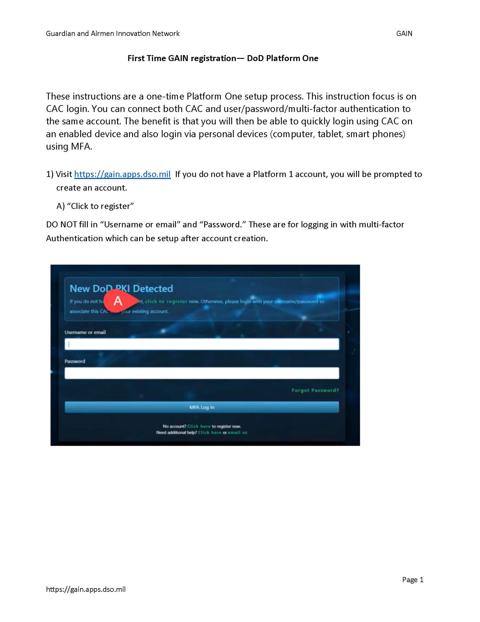 First Time GAIN registration— DoD Platform One