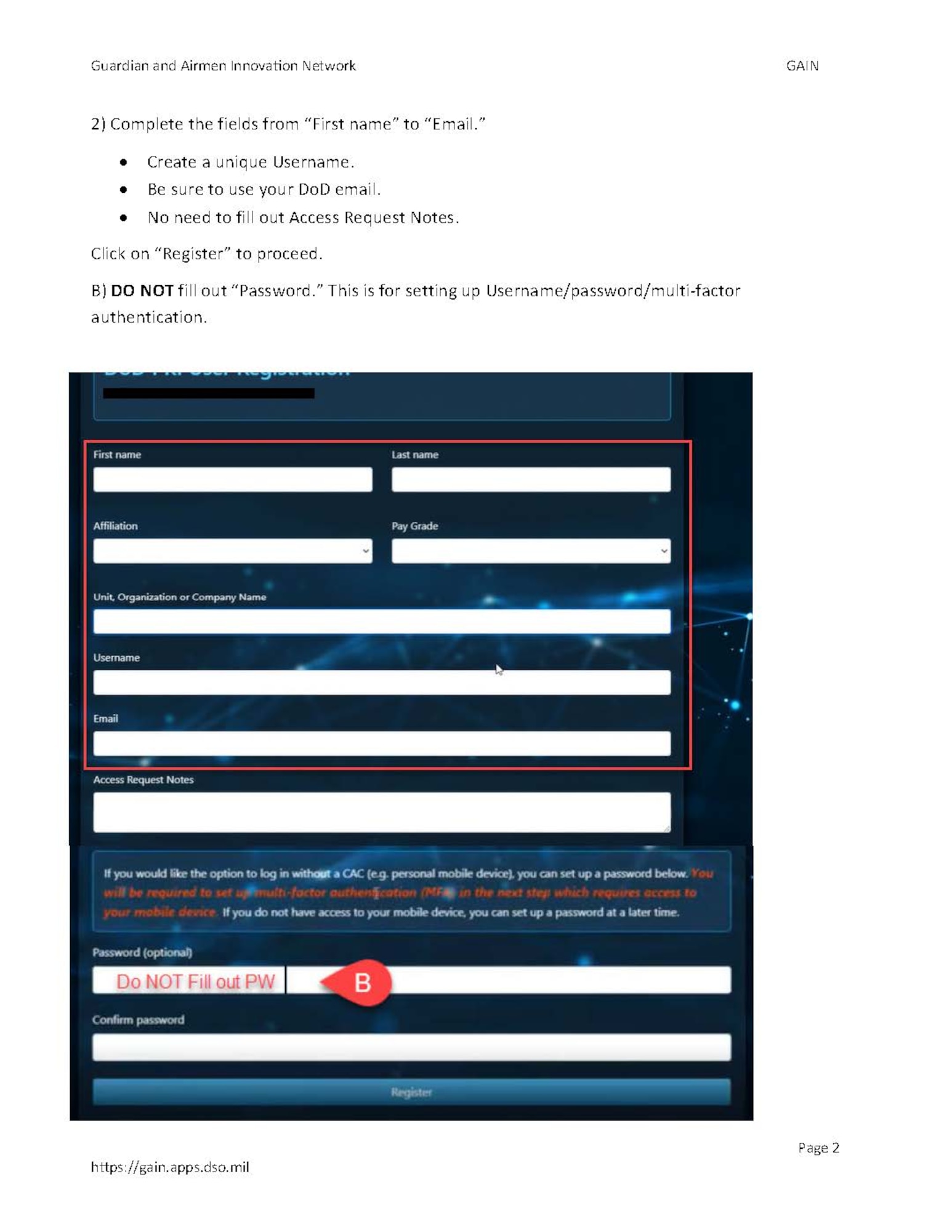 First Time GAIN registration— DoD Platform One
