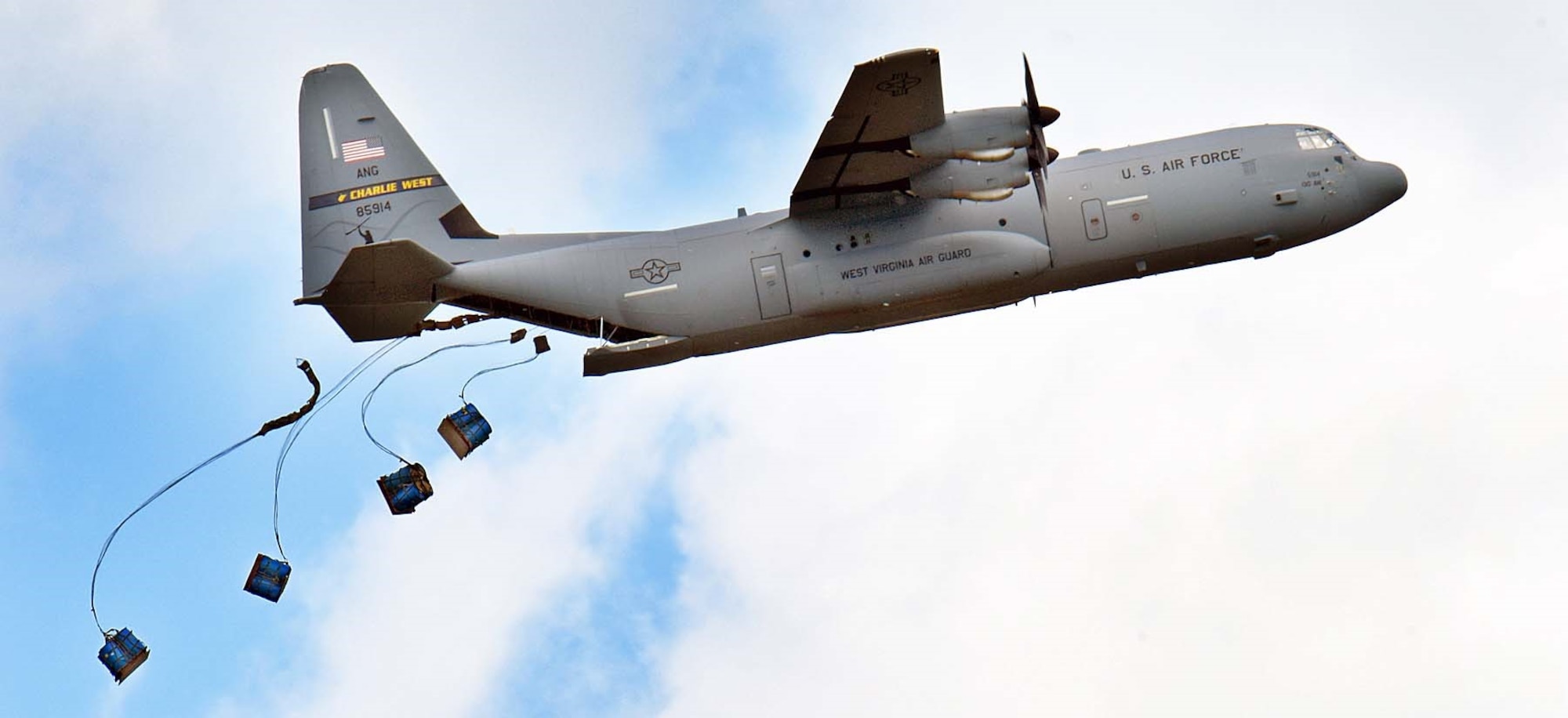 U.S. Air Force C-130 Hercules aircraft from the 130th Airlift Wing, McLaughlin Air National Guard Base, Charleston, West Virginia, perform an airdrop during Agile Combat Employment (ACE) training during Agile Rage 22, Alpena Combat Readiness Training Center, Mich., June 10, 2022. ACE is not a specific mission, but a universal application to all combat air force operations. ACE is the ability to project combat power anytime, anywhere, while remaining operationally unpredictable to complicate an adversary's decision making process. (U.S. Air National Guard photo by Master Sgt. David Kujawa)