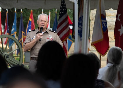 U.S. Army Lt. Gen. John R. Evans, commanding general of Army North speaks to the audience during the Army’s 247th birthday celebration, held at Joint Base San Antonio-Fort Sam Houston, Texas, June 14, 2022. The Army’s annual birthday celebration highlights total force history and tradition, and commemorates the continuous commitment to defending America 24/7. (U.S. Army Photo by Spc. Andrea Kent)