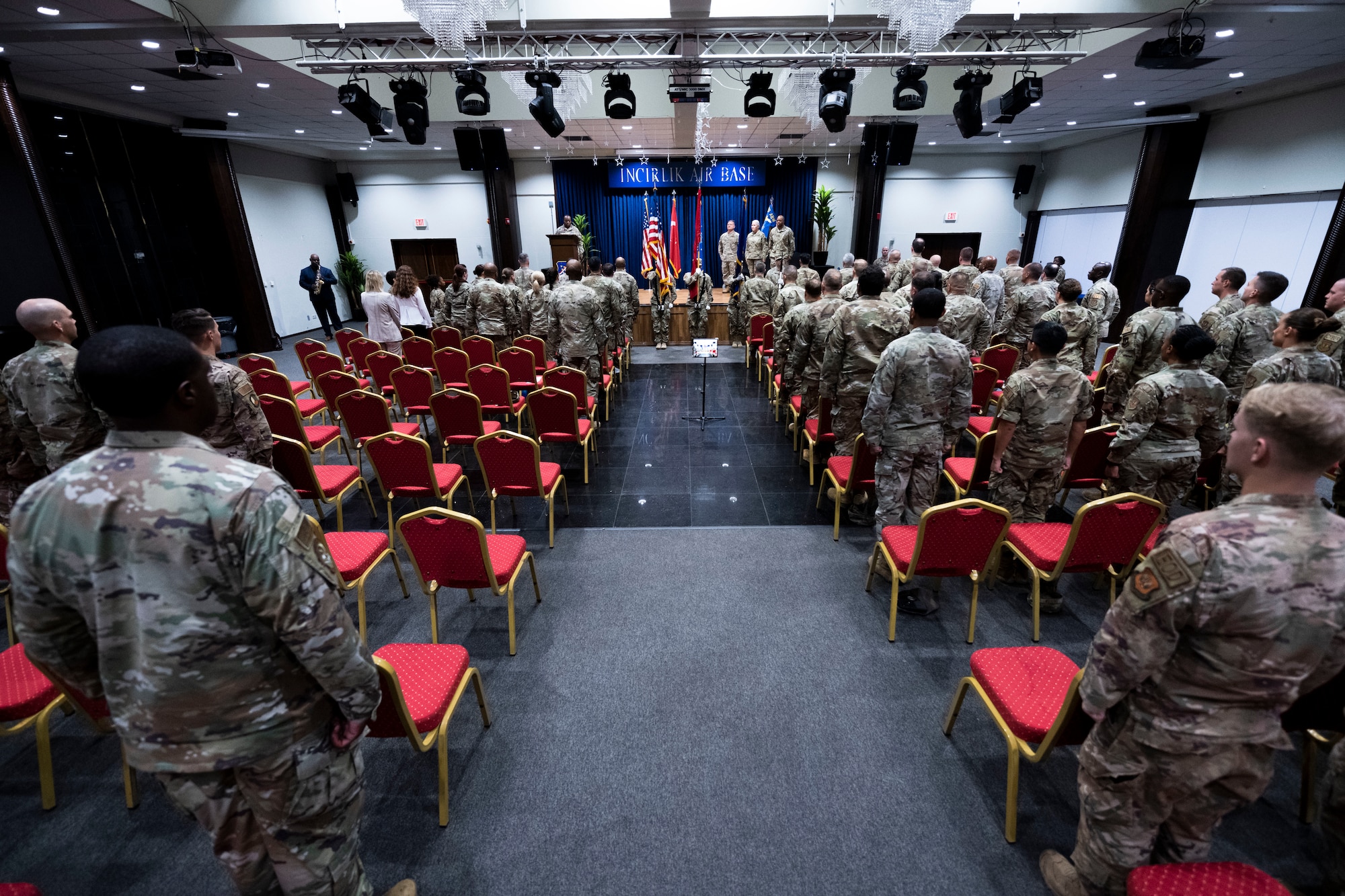 Airmen from across the 39th Air Base Wing attend the 39th Mission Support Group change of command ceremony at Incirlik Air Base, Turkey, June 14, 2022.