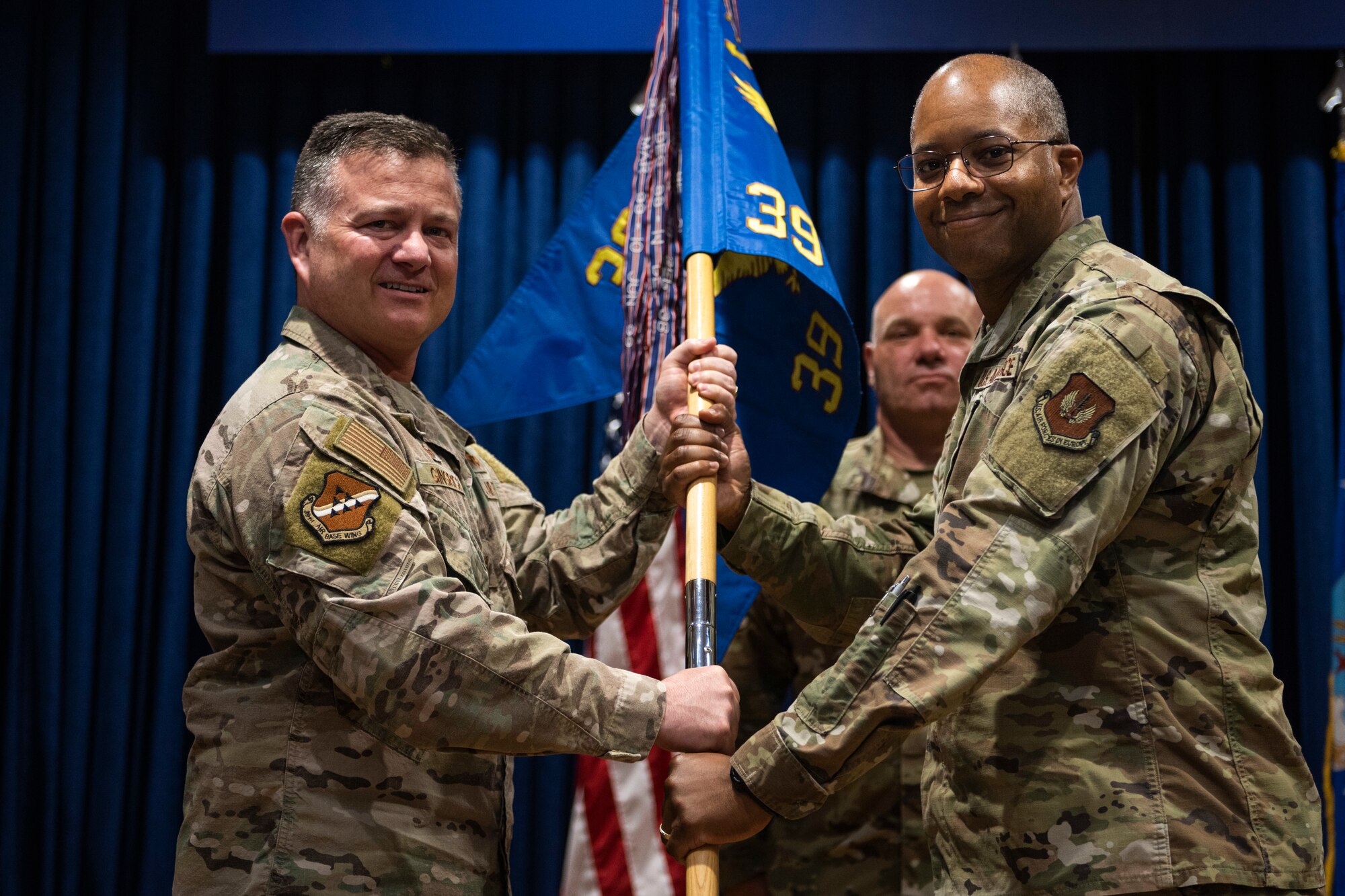 Airmen from across the 39th Air Base Wing attend the 39th Mission Support Group change of command ceremony at Incirlik Air Base, Turkey, June 14, 2022.