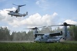 U.S. Marine Corps MV-22 Ospreys, attached to the 22nd Marine Expeditionary Unit, land in Ventspils, Latvia, during exercise BALTOPS 22, June 12, 2022.