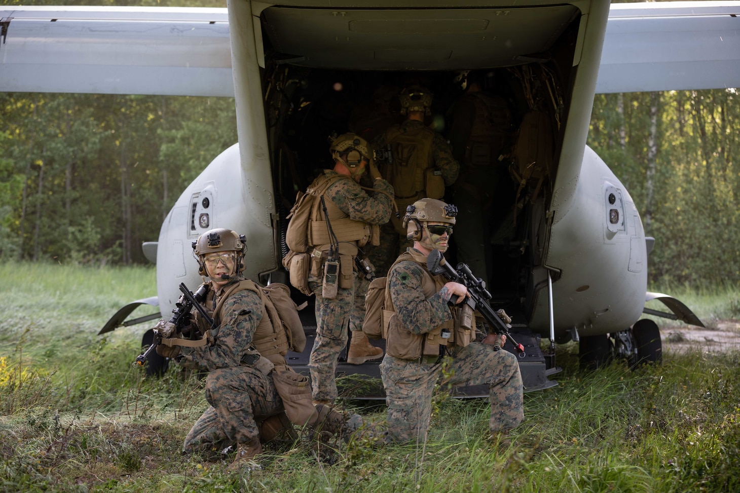 U.S. Marine Corps MV-22 Ospreys, attached to the 22nd Marine Expeditionary Unit, land in Ventspils, Latvia, during exercise BALTOPS 22, June 12, 2022.