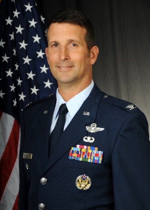 Colonel Tom 'Sling' Bladen the 104th FW vice wing commander takes an official studio portrait at Barne's Air National Guard Base on January 9, 2020. (U.S. Air National Guard Photo by Airman Camille Lienau)