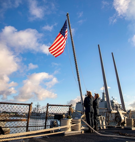 (June 1, 2022) The Arleigh Burke-class guided-missile destroyer USS Arleigh Burke (DDG 51) departs Naval Station Rota, Spain, June 1, 2021. Arleigh Burke, forward-deployed to Rota, Spain, is on a scheduled deployment in the U.S. Naval Forces Europe area of operations, employed by U.S. Sixth Fleet, to defend U.S., allied and partner interests.