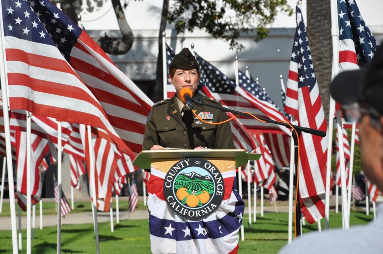 Col. Julie Balten, commander, Army Corps of Engineers Los Angeles District, was the keynote speaker at the Orange County District 2 Flag Day event, June 14, in Santa Ana, California.