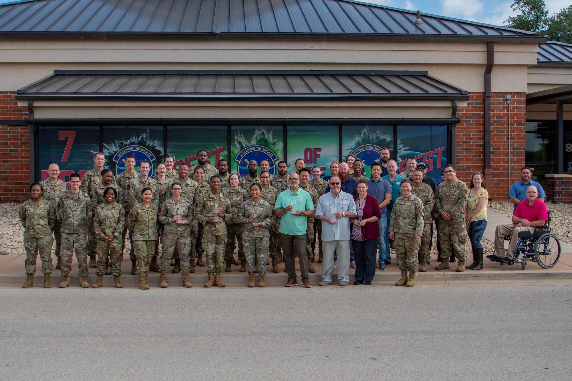 Members of the 7th Force Support Squadron recently received awards for being the best Air Force Global Strike Command community services flight, resource management flight, military personnel flight and the General Curtis E. LeMay award for their accomplishments in 2021. The 7th FSS provides more than 21 activities for the base populace to include food services, lodging, child care, clubs, skills development, bowling and the fitness center. (U.S. Air Force photo by Staff Sgt. David Owsianka)