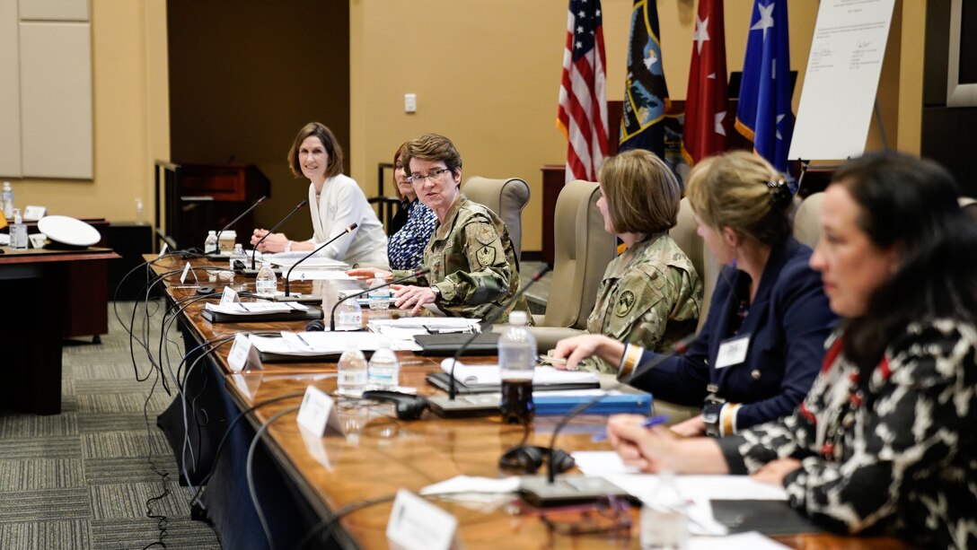 Gen. Jacqueline Van Ovost, speaks during a panel of senior Department of Defense leaders.
