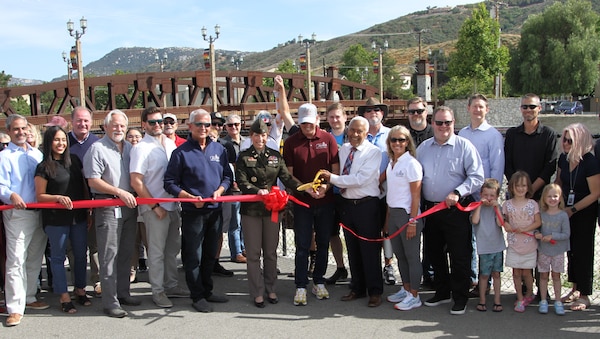 Col. Julie A. Balten, commander, U.S. Army Corps of Engineers Los Angeles District, joins local officials May 27 to cut the ribbon for the Old Town Creek Walk in Temecula, California. The Corps worked with the City of Temecula and the Riverside County Flood Control and Water Conservation District on the trail, which is part of a larger multi-purpose, multi-phase flood-risk-reduction and environmental-restoration project along more than seven miles of Murrieta Creek.