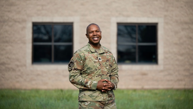 Lt. Col. Marcus McWilliams, 460th Logistics Readiness Squadron commander, poses for a photo outside his office on Buckley Space Force Base, May 7, 2022
