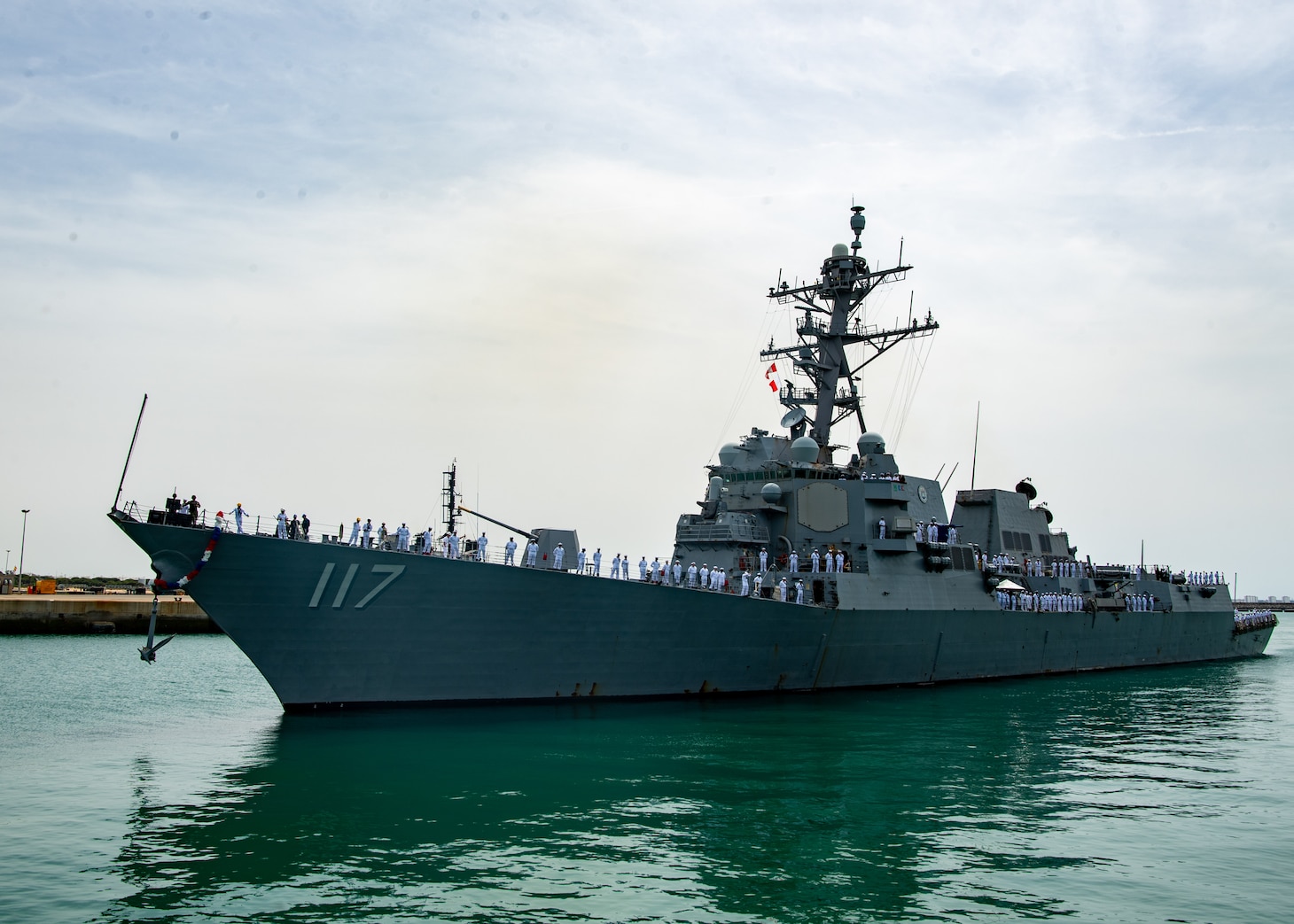 (June 17, 2022) Arleigh Burke class guided-missile destroyer USS Paul Ignatius (DDG 117) pulls into port, completing its homeport shift to Naval Station Rota, Spain June 17, 2022. Naval Station Rota sustains the fleet, enables the fighter and supports the family by conducting air operations, port operations, ensuring security and safety, assuring quality of life and providing the core services of power, water, fuel and information technology.
