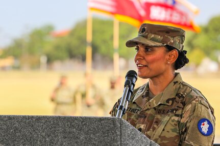 – Lt. Col. Michelle E. Martinez assumed command of Headquarters and Headquarters Battalion U.S. Army South during a ceremony June 17 at MacArthur Field, Joint Base San Antonio-Fort Sam Houston, Texas.