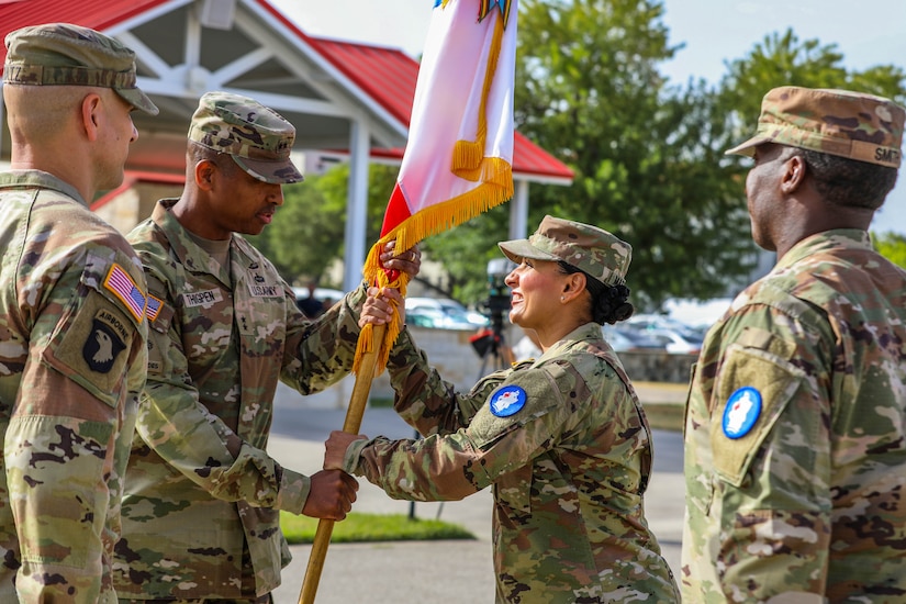 – Lt. Col. Michelle E. Martinez assumed command of Headquarters and Headquarters Battalion U.S. Army South during a ceremony June 17 at MacArthur Field, Joint Base San Antonio-Fort Sam Houston, Texas.