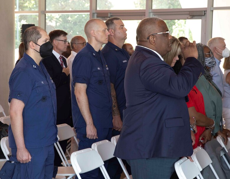 The Memphis District officially said farewell to Commander Col. Zachary Miller during a Relinquishment of Command Ceremony yesterday, June 16, 2022. At 10 a.m. on Thursday, June 16, several district employees travelled to Beale Street Landing in downtown Memphis. Mississippi Valley Division Commander Maj. Gen. Diana Holland presided over a Relinquishment of Command Ceremony, where District Commander Col. Zachary Miller relinquished command of the Memphis District to Deputy District Commander Lt. Col. Robert Green. (USACE photo by Public Affairs Specialist Jessica Haas)