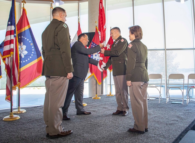 The Memphis District officially said farewell to Commander Col. Zachary Miller during a Relinquishment of Command Ceremony yesterday, June 16, 2022. At 10 a.m. on Thursday, June 16, several district employees travelled to Beale Street Landing in downtown Memphis. Mississippi Valley Division Commander Maj. Gen. Diana Holland presided over a Relinquishment of Command Ceremony, where District Commander Col. Zachary Miller relinquished command of the Memphis District to Deputy District Commander Lt. Col. Robert Green. (USACE photo by Public Affairs Specialist Jessica Haas)