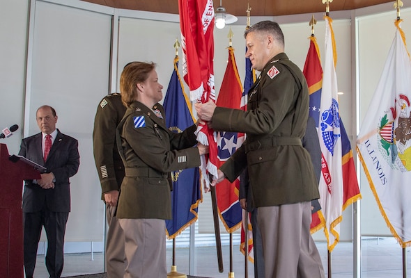 The Memphis District officially said farewell to Commander Col. Zachary Miller during a Relinquishment of Command Ceremony yesterday, June 16, 2022. At 10 a.m. on Thursday, June 16, several district employees travelled to Beale Street Landing in downtown Memphis. Mississippi Valley Division Commander Maj. Gen. Diana Holland presided over a Relinquishment of Command Ceremony, where District Commander Col. Zachary Miller relinquished command of the Memphis District to Deputy District Commander Lt. Col. Robert Green. (USACE photo by Public Affairs Specialist Jessica Haas)