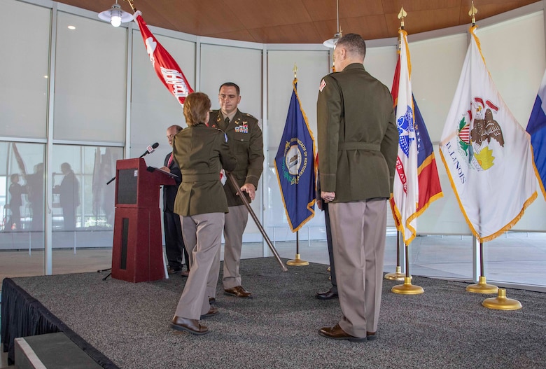 The Memphis District officially said farewell to Commander Col. Zachary Miller during a Relinquishment of Command Ceremony yesterday, June 16, 2022. At 10 a.m. on Thursday, June 16, several district employees travelled to Beale Street Landing in downtown Memphis. Mississippi Valley Division Commander Maj. Gen. Diana Holland presided over a Relinquishment of Command Ceremony, where District Commander Col. Zachary Miller relinquished command of the Memphis District to Deputy District Commander Lt. Col. Robert Green. (USACE photo by Public Affairs Specialist Jessica Haas)