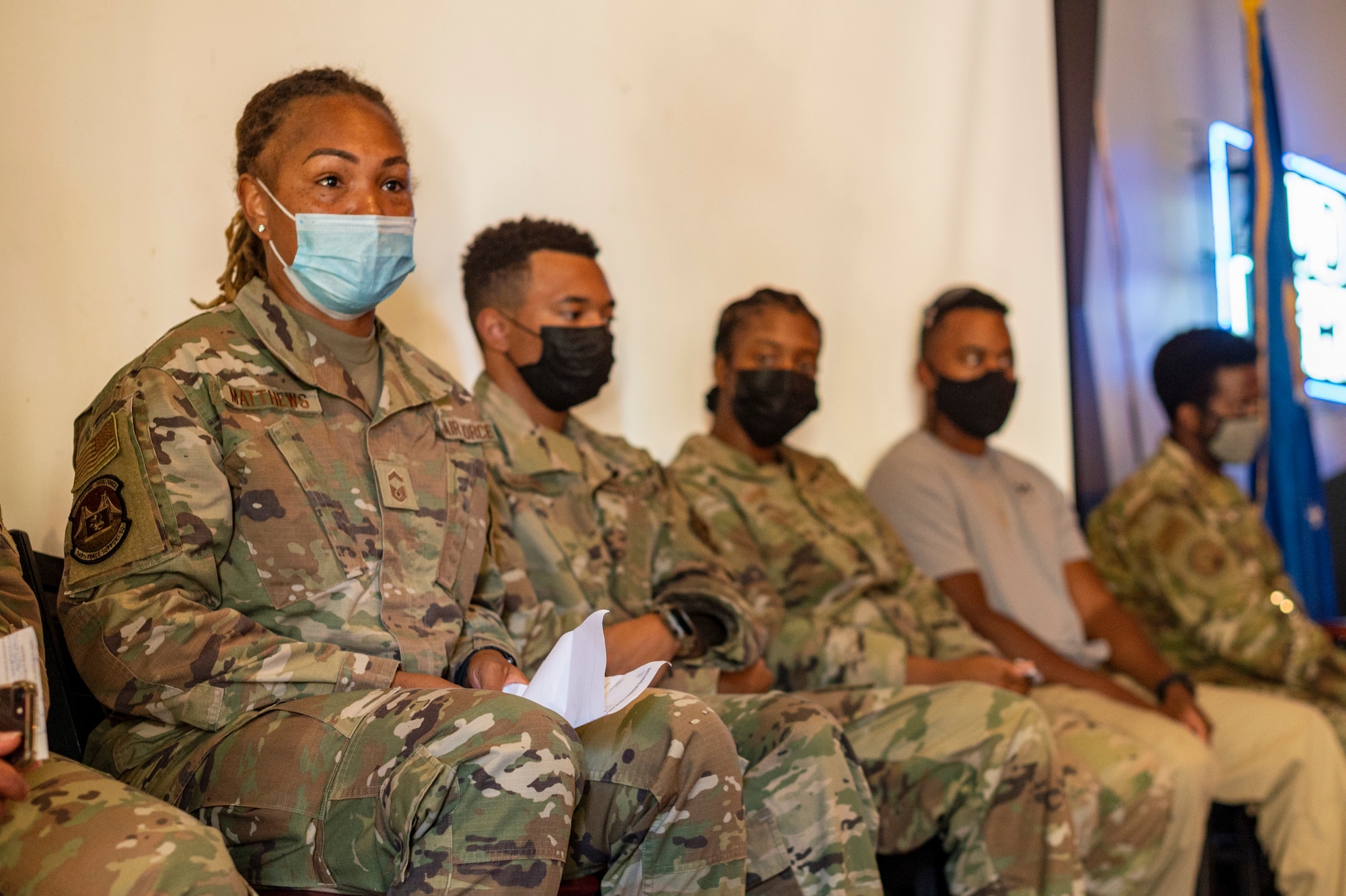 U.S. Airmen attend a Juneteenth celebration hosted by the African American Heritage Association at Travis Air Force Base, California, June 16, 2022.
