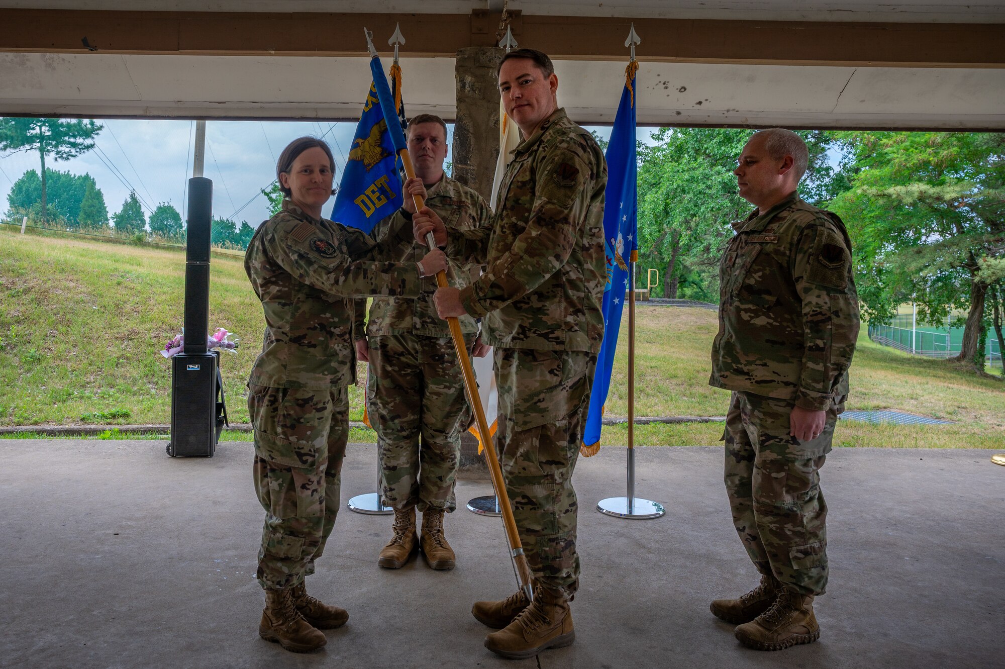 Maj. Jason Cammarata, Air Force Technical Applications Center Detachment (AFTAC, Det) 403 outgoing commander, relinquishes command