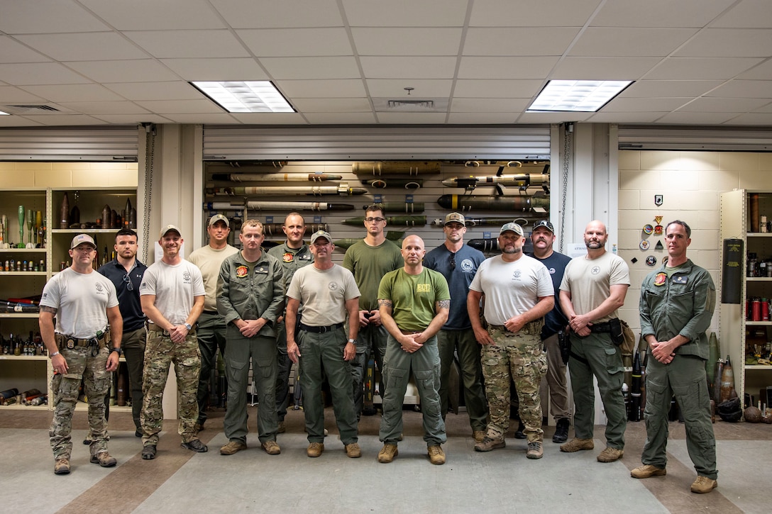 Explosive Ordnance Disposal Technicians, Headquarters and Headquarters Squadron, Marine Corps Air Station (MCAS)  Beaufort, South Carolina train with local law enforcement on new and relevant tactics to render unexploded ordnance safe 24 May, 2022 at MCAS Beaufort, South Carolina. The purpose of this training was to enhance the interoperability of each section, fostering a better workflow between the agencies in future operations. (U.S. Marine Corps photos by Cpl. Aidan Parker)