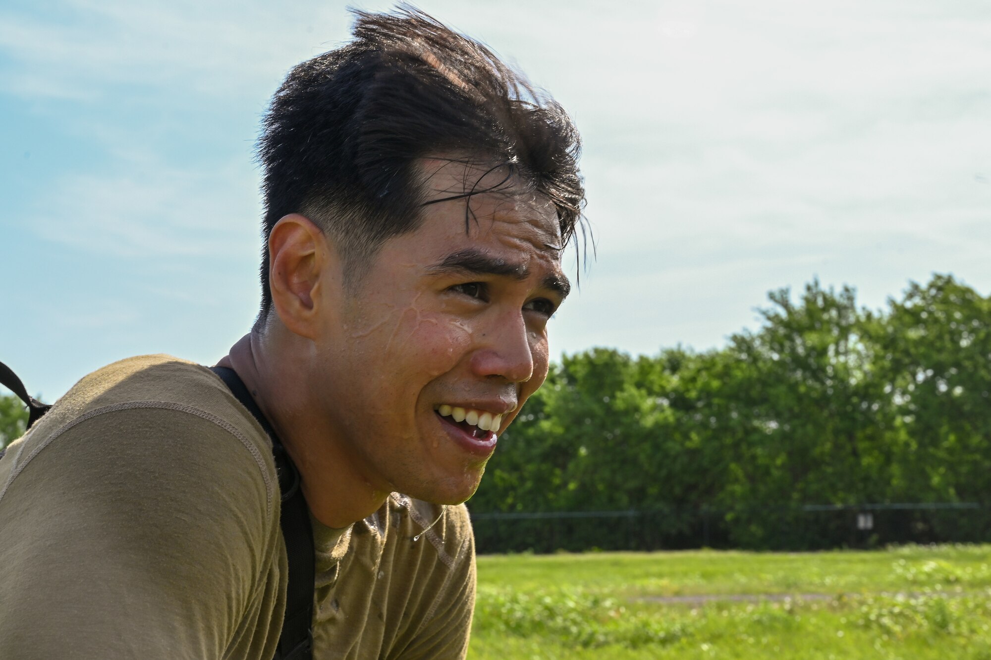 Staff Sgt. Nikkokevin Manga, 22nd Civil Engineer Squadron electrical systems craftsman, catches his breath during the “Battle of the Bulls” training exercise June 15, 2022, at McConnell Air Force Base, Kansas.