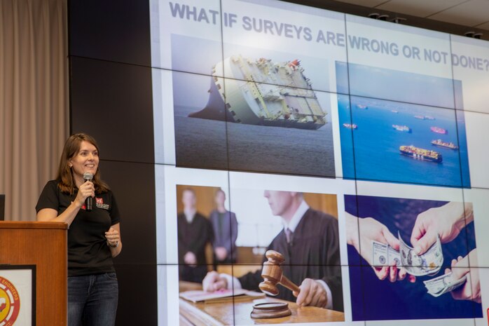 U.S. Army Corps of Engineers (USACE), Galveston District's Hydrographic Survey Section Chief Erin Diurba teaches a Hydrographic Survey Techniques course in the Jadwin Building, June 6. Hydrography—a very math and physics heavy science—helps the Galveston District manage important waterways by determining the physical features of an underwater area.