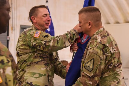 The Virginia Army National Guard’s Recruiting and Retention Battalion officially welcomes Sgt. Maj. Paul Johnson as the battalion’s top noncommissioned in a change of responsibility ceremony held June 8, 2022, at the State Military Reservation in Virginia Beach, Virginia. Johnson was promoted just before taking responsibility of the formation and has performed the duties of the senior enlisted leader for the battalion for several months. Following the change of responsibility, Sgt. 1st Class Eric Compton was promoted to master sergeant, and newly-promoted Master Sgt. Thomas Clarke was recognized for his recent promotion as well. (U.S. Army National Guard photo by Sgt. 1st Class Terra C. Gatti)