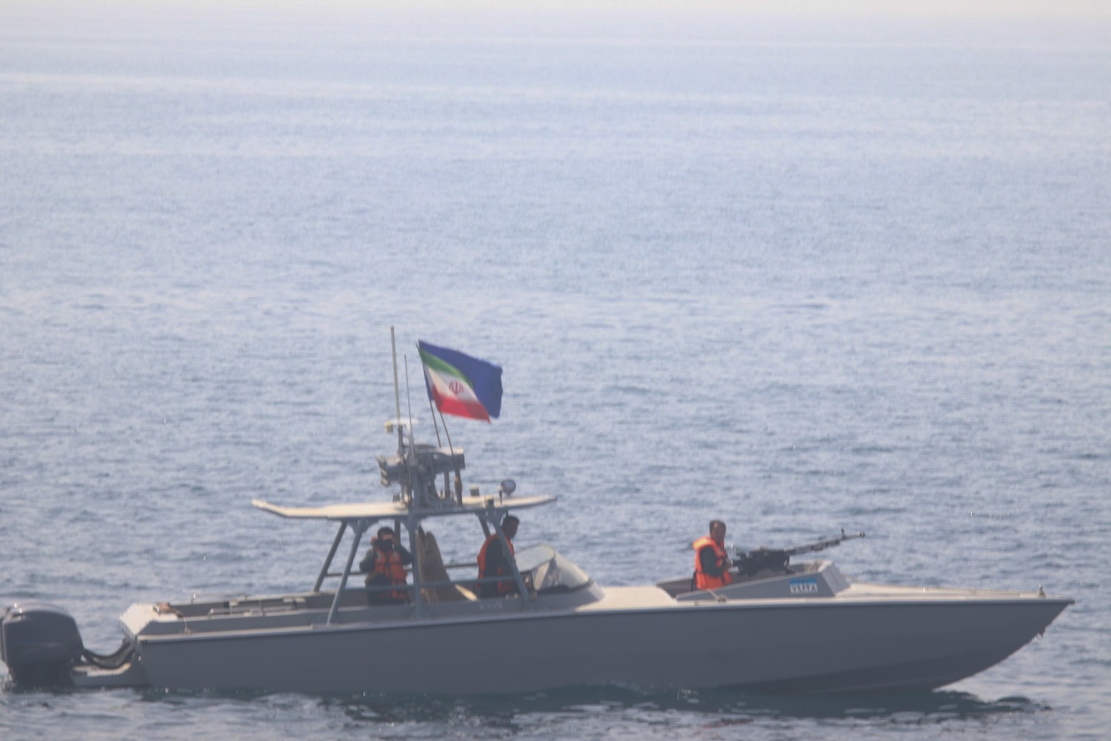 220620-N-NO146-1004 STRAIT OF HORMUZ (June 20, 2022) Iran’s Islamic Revolutionary Guard Corps Navy (IRGCN) operating in an unsafe and unprofessional manner in close proximity to patrol coastal ship USS Sirocco (PC 6) and expeditionary fast transport USNS Choctaw County (T-EPF 2) in the Strait of Hormuz, June 20.