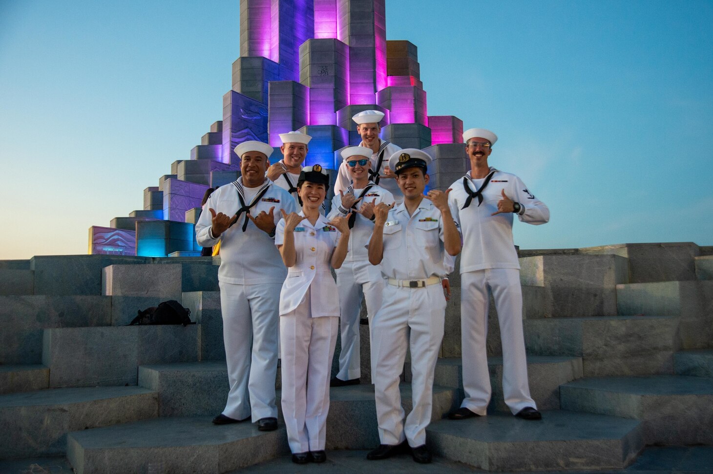 PHU YEN, Vietnam (June 20, 2022) – Members of the Commander, U.S. Pacific Fleet Band and the Japan Maritime Defense Force Band pose for a photo at the Vietnam opening ceremony during Pacific Partnership 2022. Now in its 17th year, Pacific Partnership is the largest annual multinational humanitarian assistance and disaster relief preparedness mission conducted in the Indo-Pacific. (U.S. Navy photo by Mass Communication Specialist 2nd Class Jacob Woitzel)