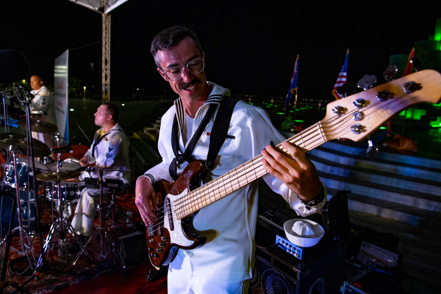 PHU YEN, Vietnam (June 20, 2022) – Musician 3rd Class Erik Muench, from Wekiva Springs, Florida, a bass guitarist in the Commander, U.S. Pacific Fleet Rock Band, performs during the Pacific Partnership 2022 Vietnam Opening Ceremony. Now in its 17th year, Pacific Partnership is the largest annual multinational humanitarian assistance and disaster relief preparedness mission conducted in the Indo-Pacific. (U.S. Navy photo by Mass Communication Specialist 1st Class Shamira Purifoy)