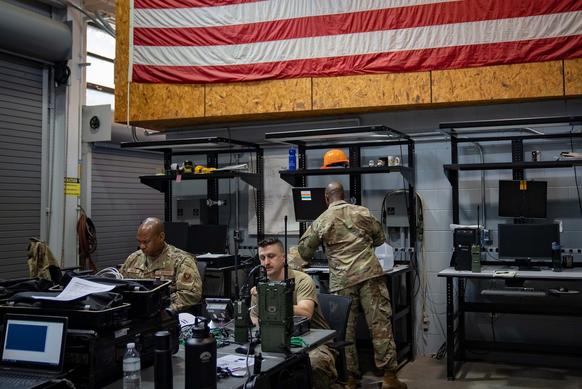 Airman set up a central communications location.